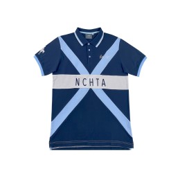 Supply of royal blue men's short-sleeved Polo shirt, design patch embroidery, contrast collar, three-button chest P1550 Supply of royal blue men's short-sleeved Polo shirt, design patch embroidery, contrast collar, three-button chest P1550